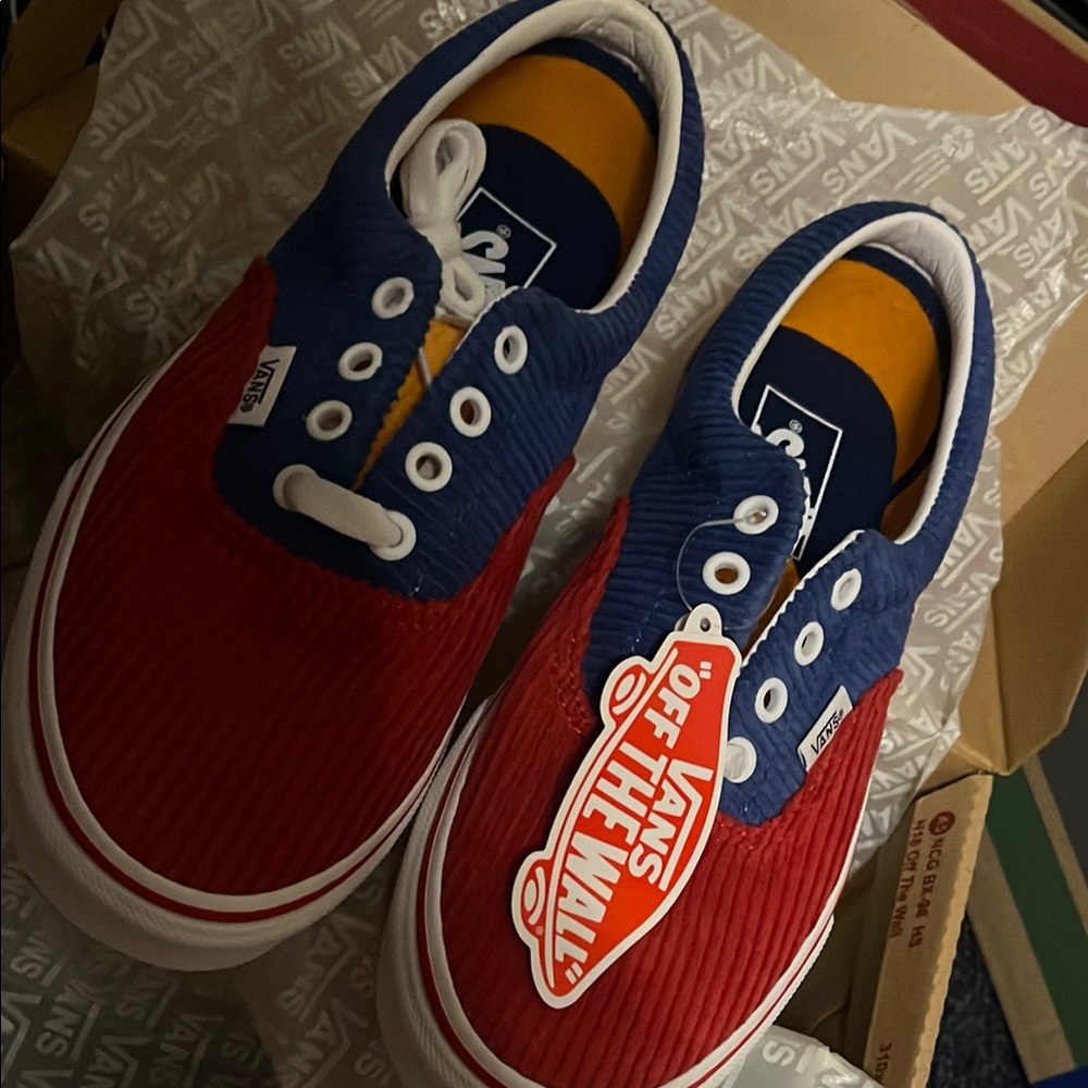 Vans Red and Blue Sneakers patch work 5.5 
Equivalent to a size 7